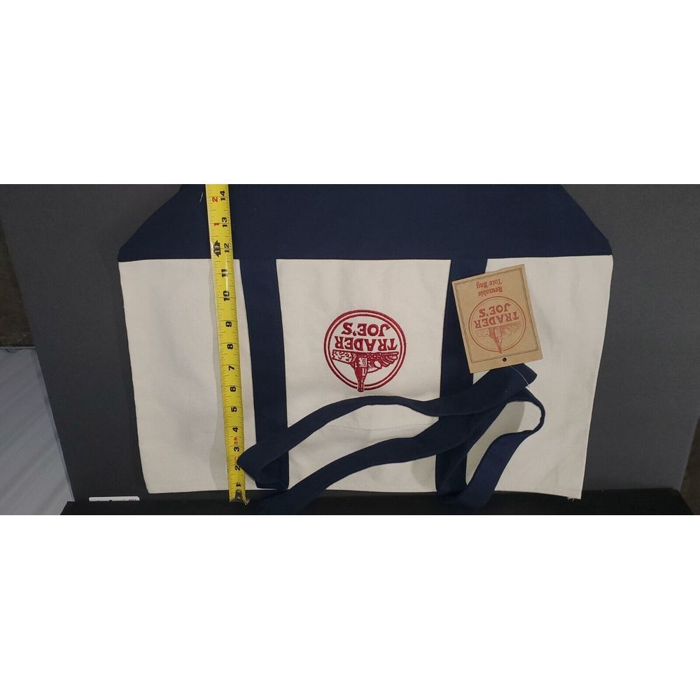 Trader Joe's Reusable Canvas Eco Tote Bag Heavy Duty Bag Blue White Brand NEW‼️‎ - Picture 3 of 3